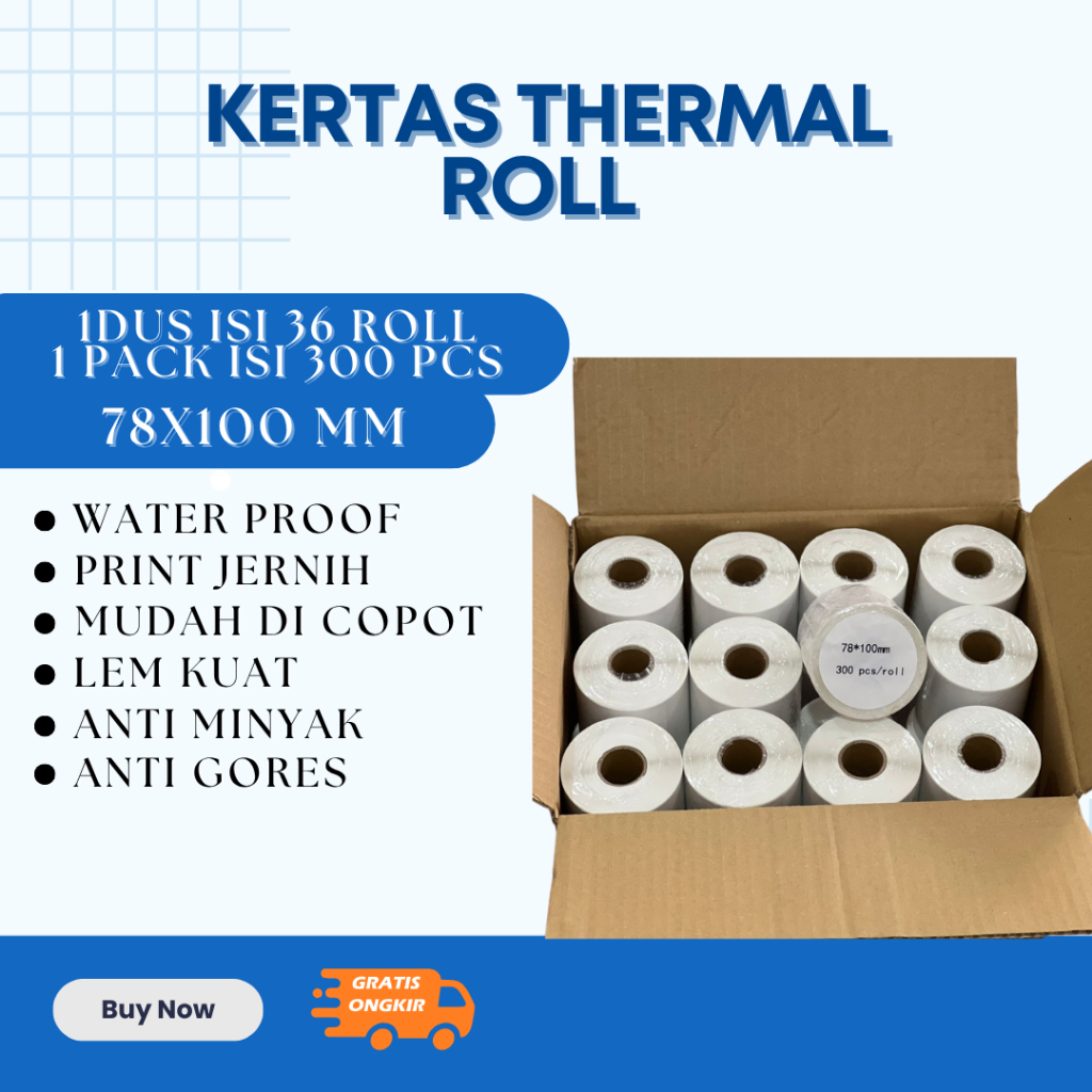 

Kertas Label Thermal 78x100 mm 1dus isi 36 PACK -Label thermal Roll A7