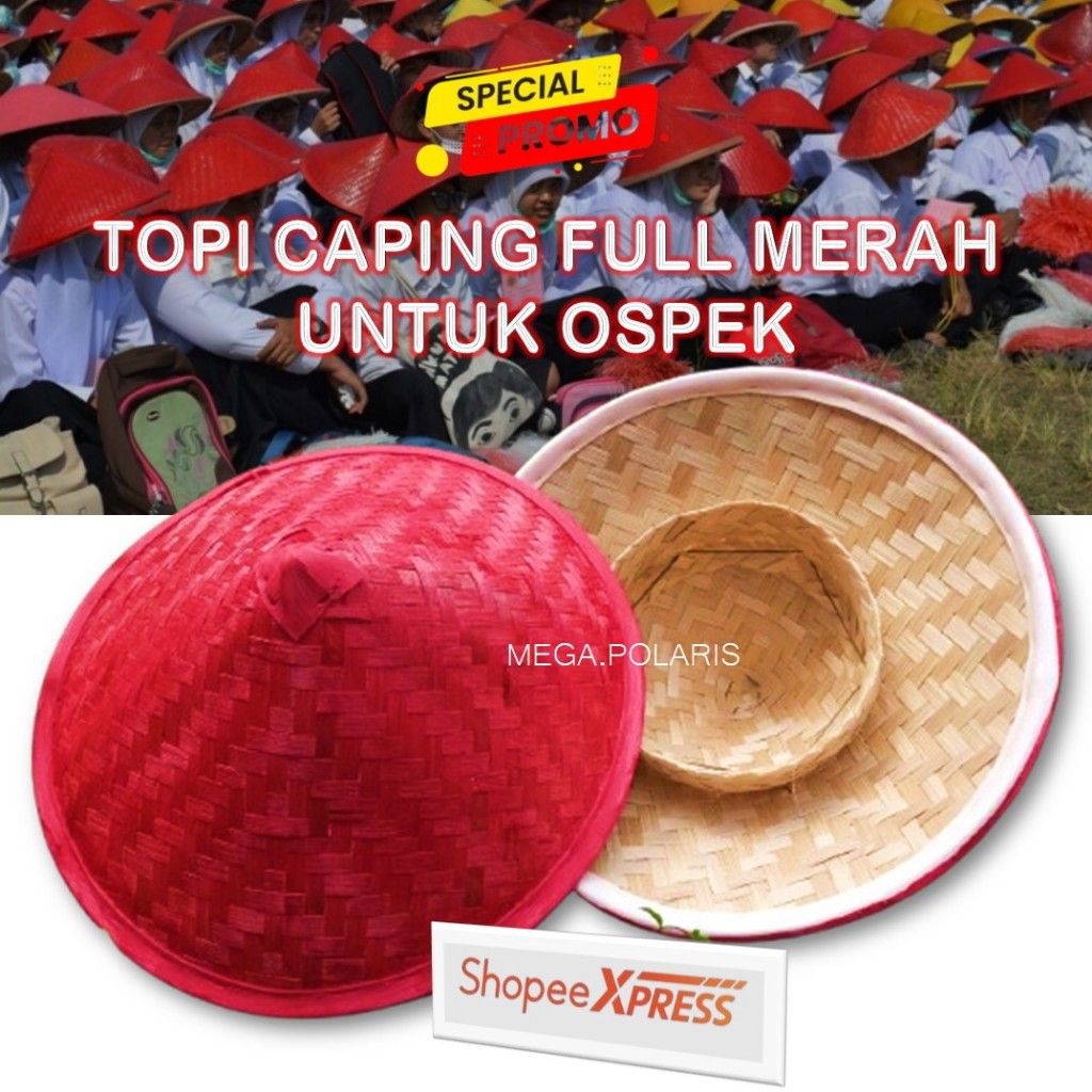 TOPI CAPING WARNA MERAH / CAPING BAMBU OSPEK FULL MERAH