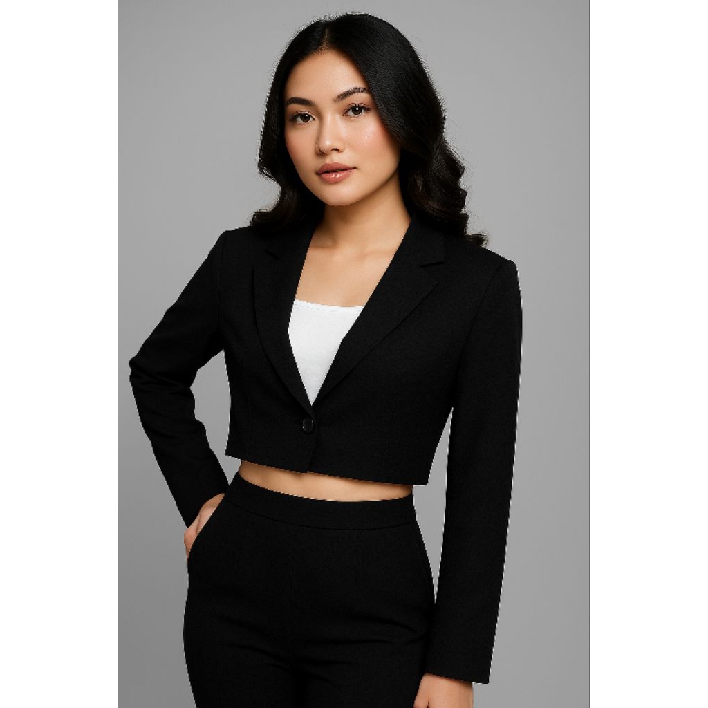 Jas blazer crop wanita hitam slim fit