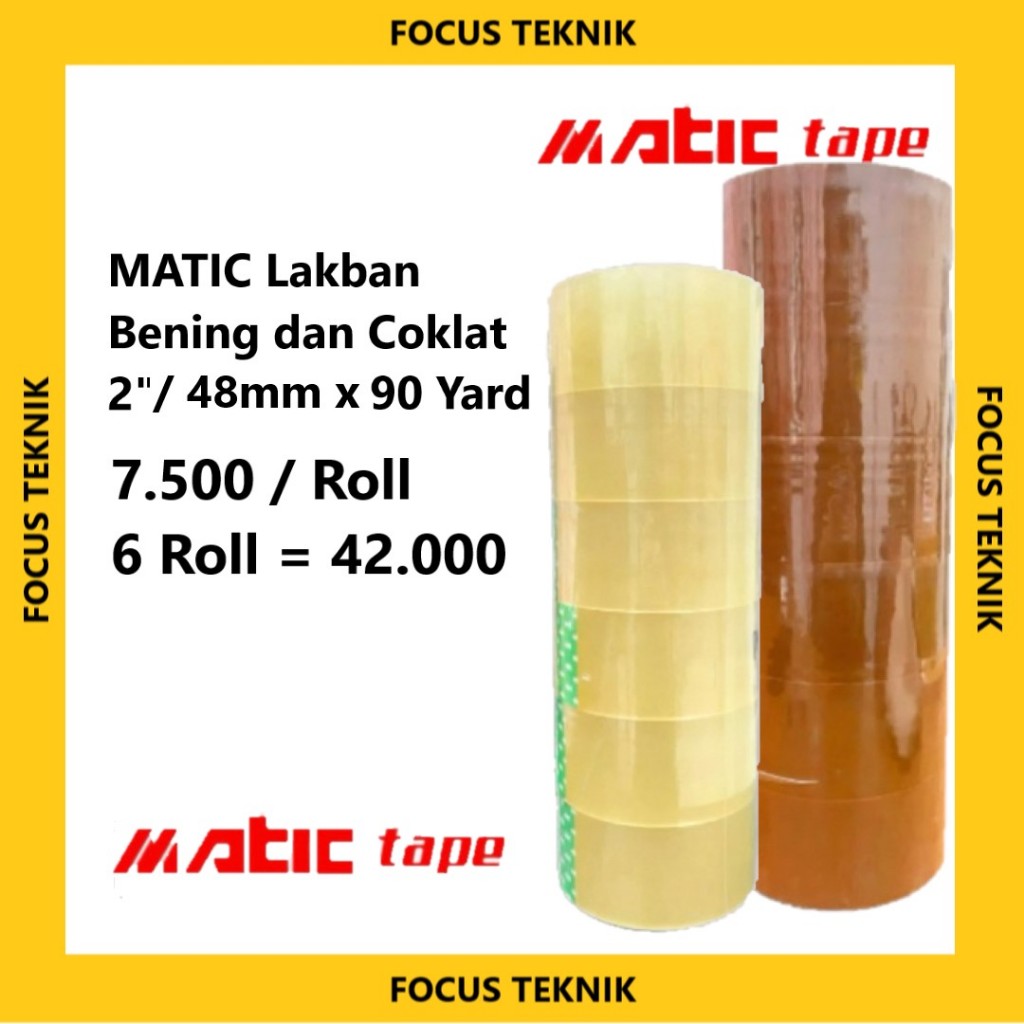

MATIC Lakban Bening & Coklat 2" x 90 Yard – Lengket Kuat, Ekonomis, & Serbaguna!
