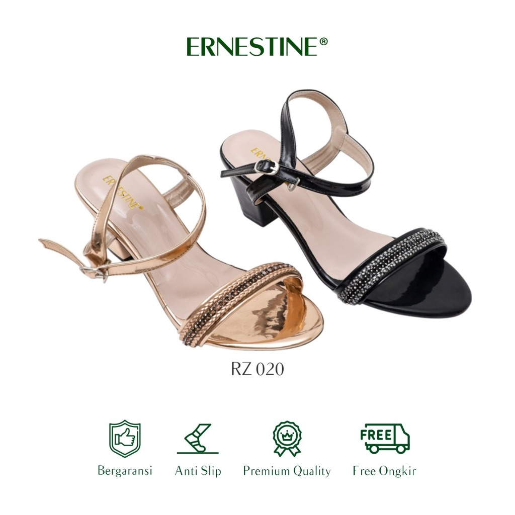 [BUY 1 GET 1 FREE] Ernestine Sandal Wanita warna black rose gold  pesta heels slingback 6 cm tali pe