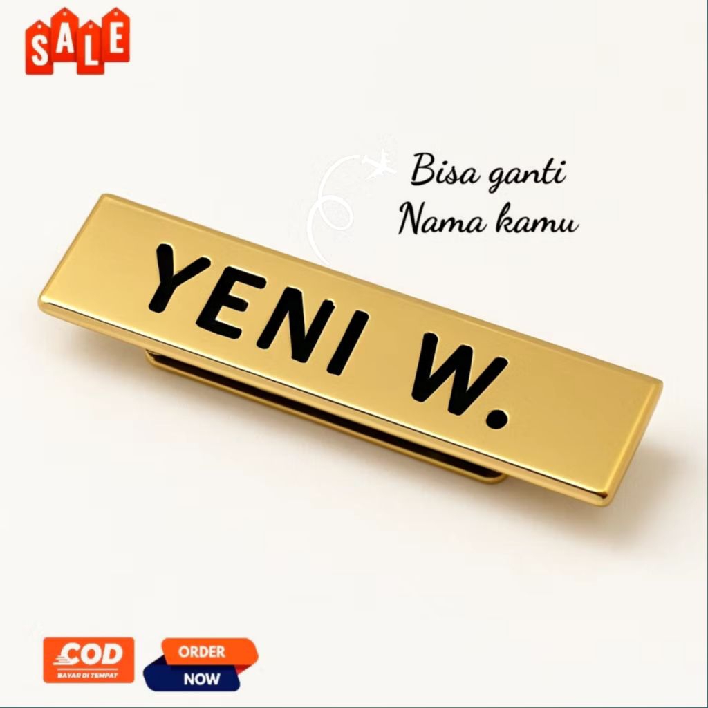 

Papan Nama Dada atau Name tag Custom Nama | Name tag Lapis emas Anti karat Tidak Luntur