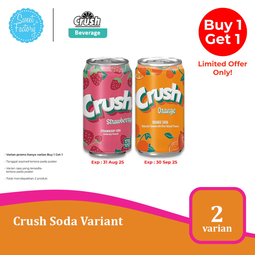 

Crush Drink Soda - Minuman Rasa Jeruk & Strawberry