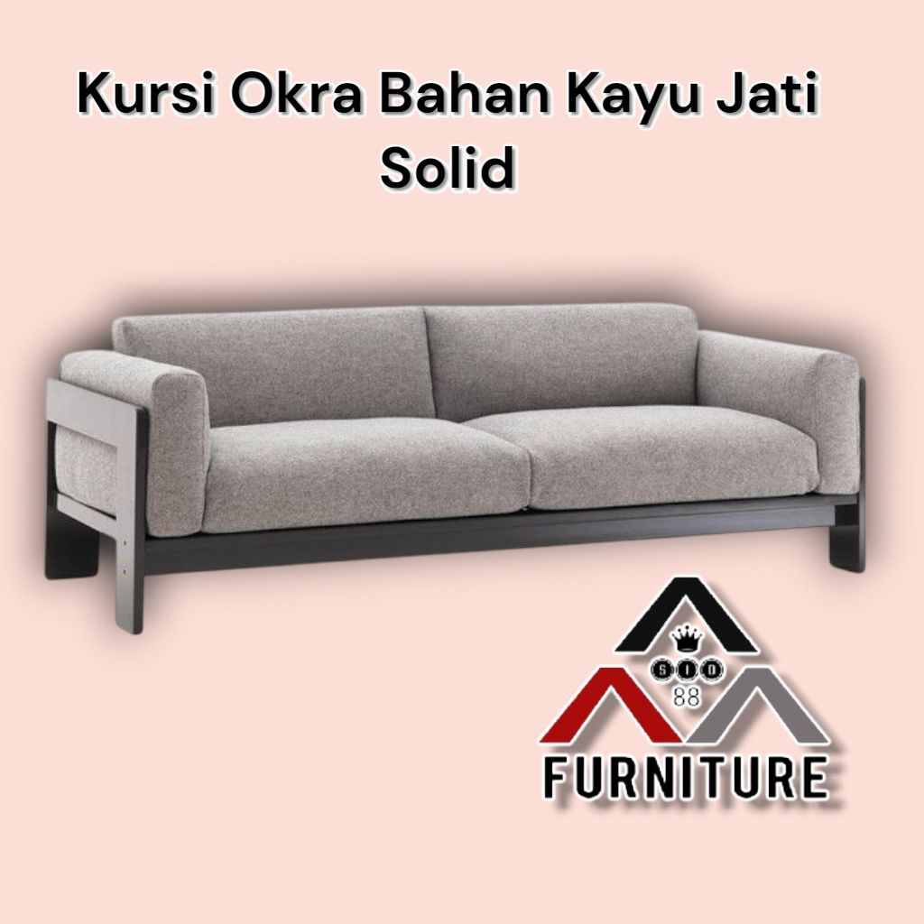 Kursi sofa jati 3 seater bahan kain bludru