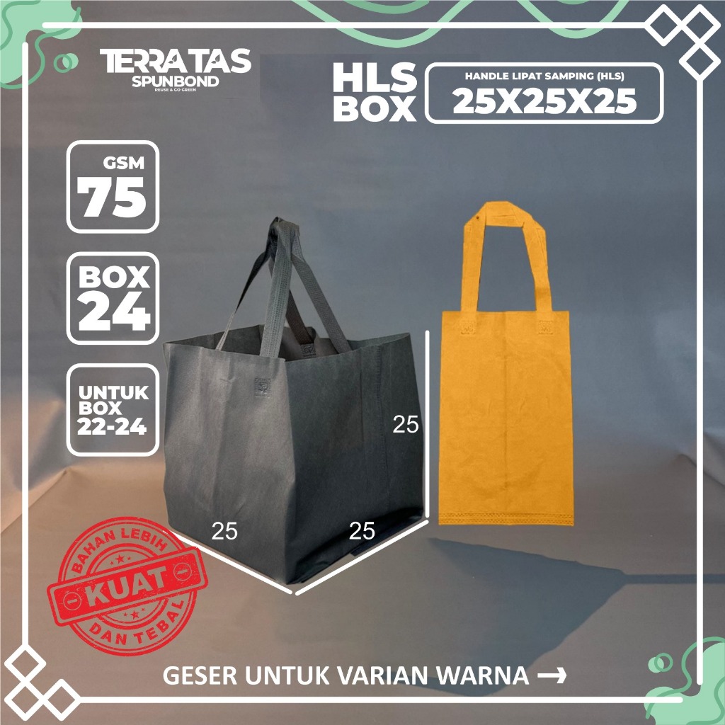 

(Pcs) Tas Spunbond 75 GSM 25x25x25 Untuk Box 22-24 Handle Lipat Samping Souvenir Goodie Bag