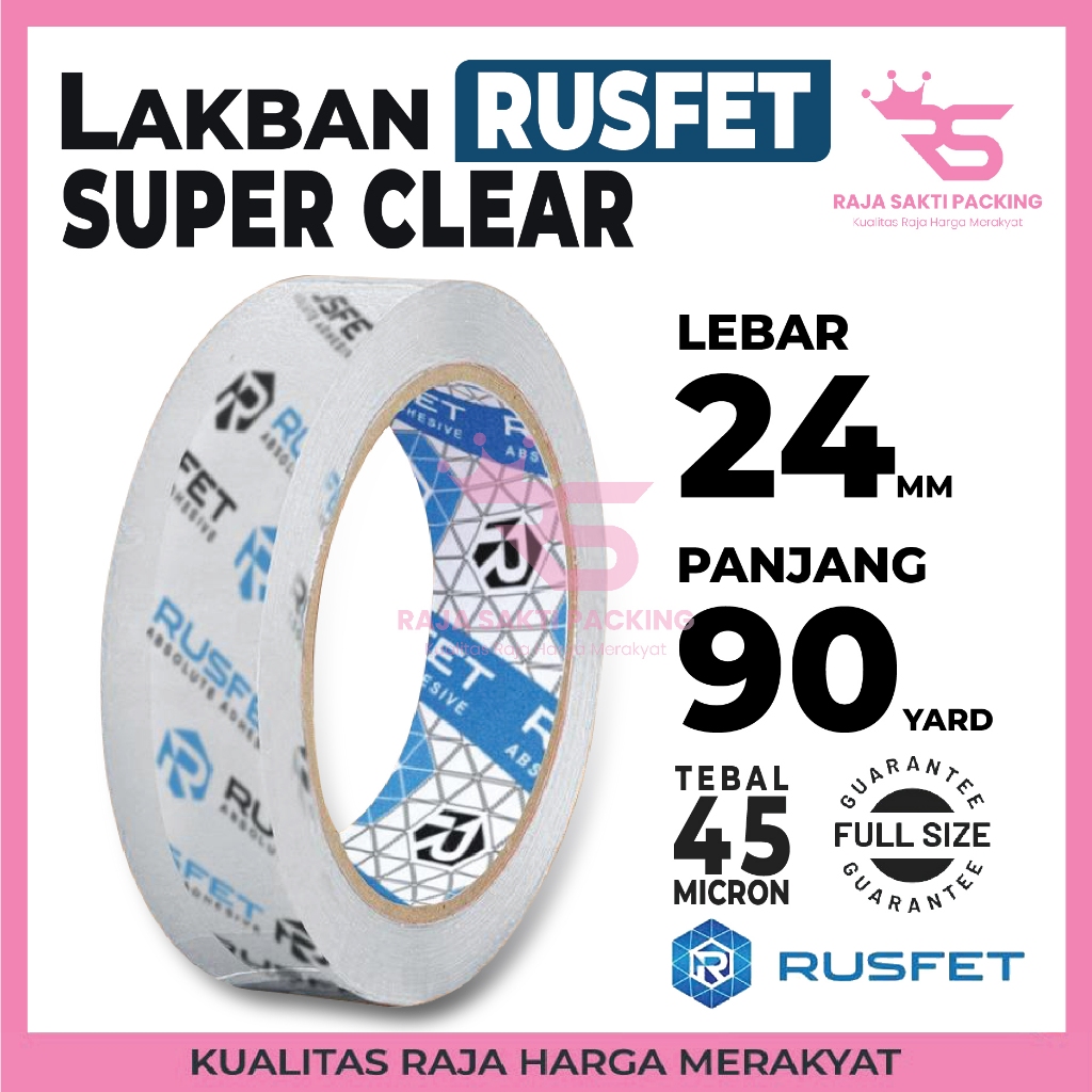 

Lakban Bening - RUSFET 1 Inch (24mm) - Crystal Clear Super Lengket Satuan Termurah