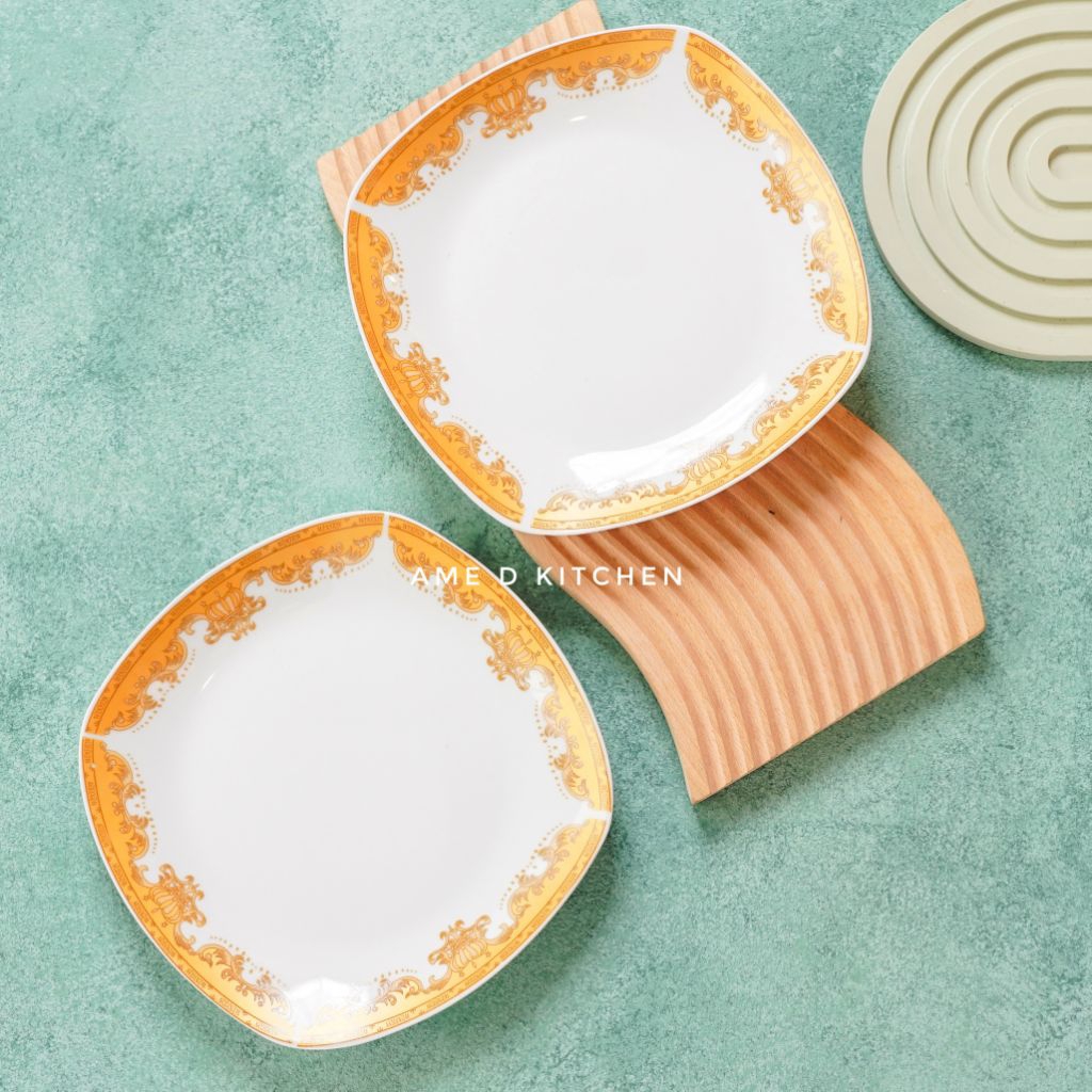 Piring bijian keramik ceper segi size 10.5" mahkota gold