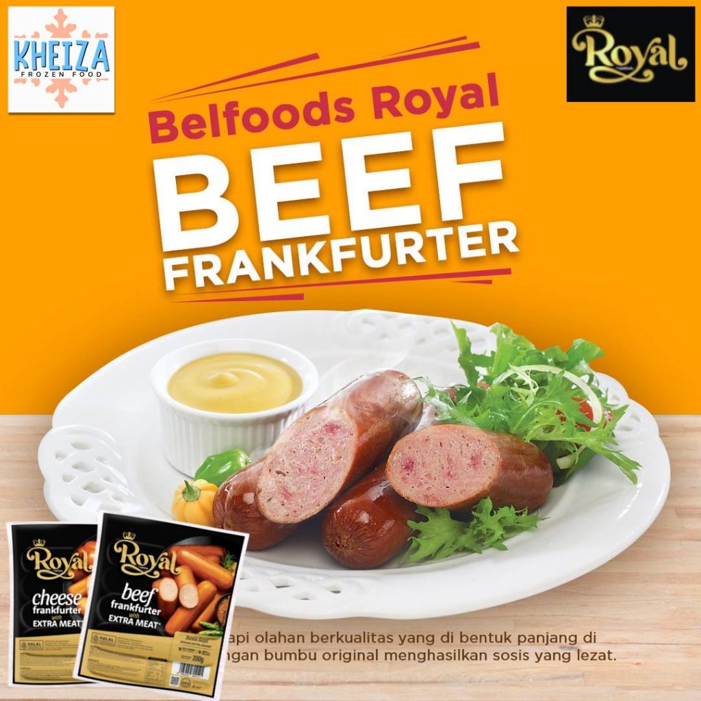 

ROYAL BEEF Frankfurter - ROYAL CHEESE Frankfurter Sosis Sapi Premium 200g isi 3 BELFOODS - Kheiza Frozen