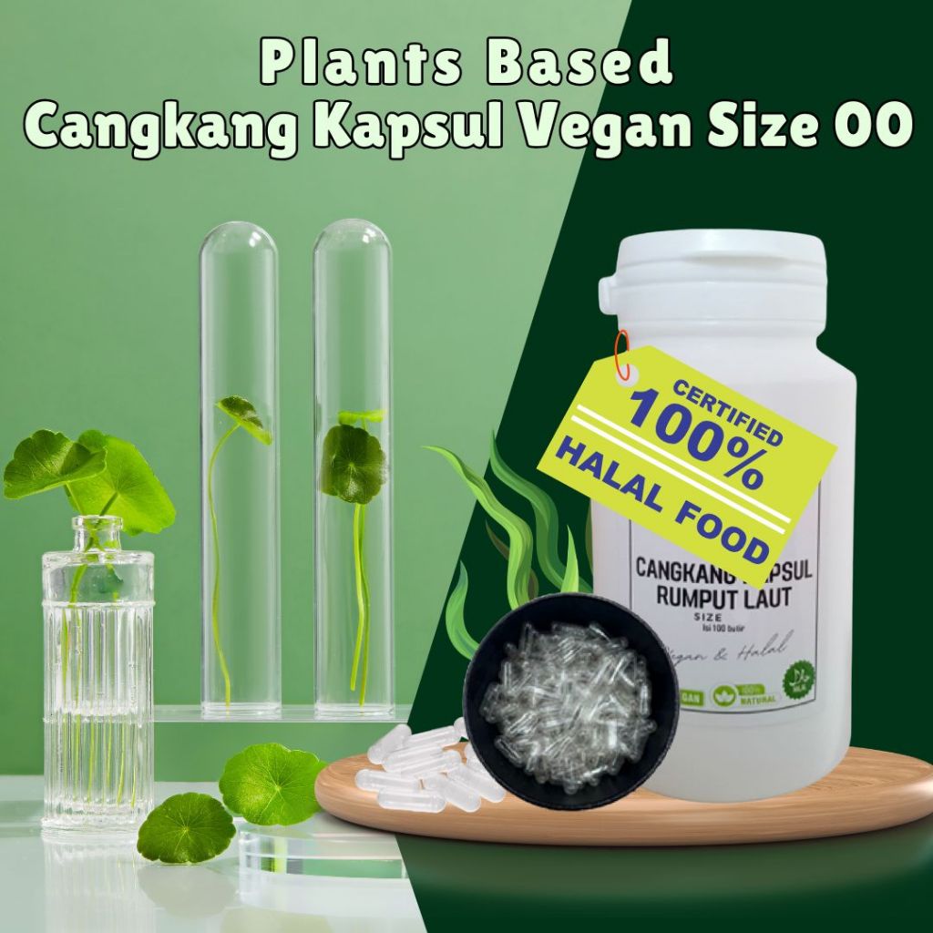 Cangkang Kapsul Kosong  Size 00 Bening Vegan Natural Rumput Laut  100% Halal Free Animal