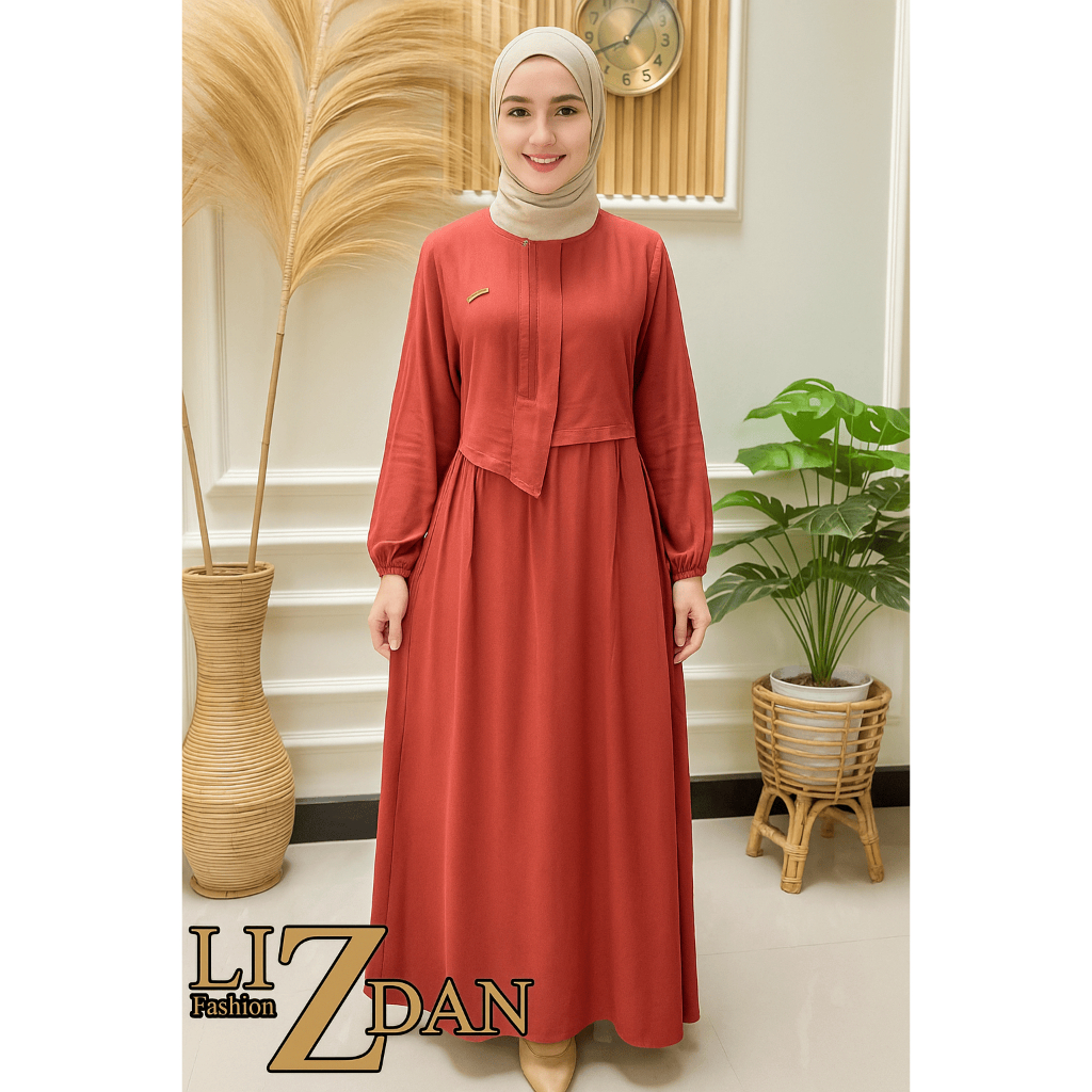 gamis wanita rayon twill premium tebal tidak tembus pandang terbaru lengan panjang kerut murah hitam