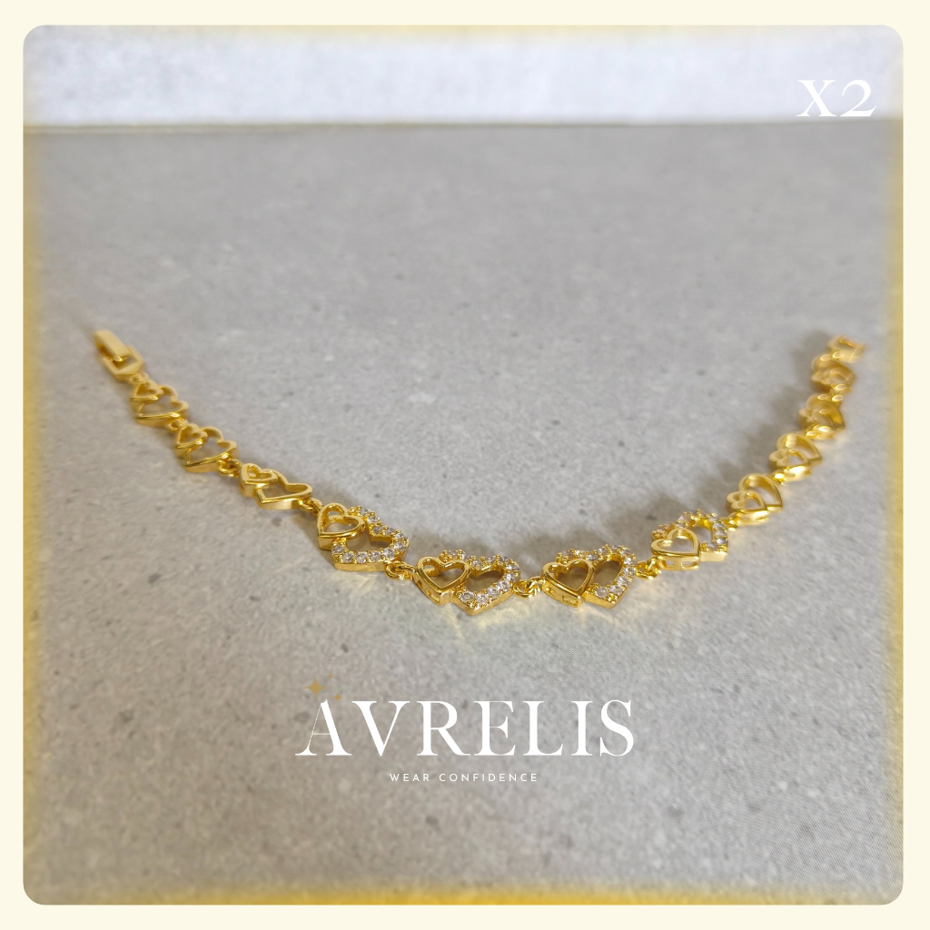 Gelang Xuping Wanita Motif Hati Kristal – Emas Imitasi Mewah & Anti Karat dan Tahan Lama Avrelis X2
