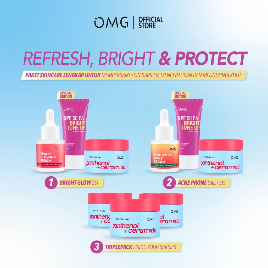 SPECIAL BUNDLE 3in1 OMG Panthenol Ceramide, Sunscreen, Serum - Brightening Kit, Acne Kit, Triplepack