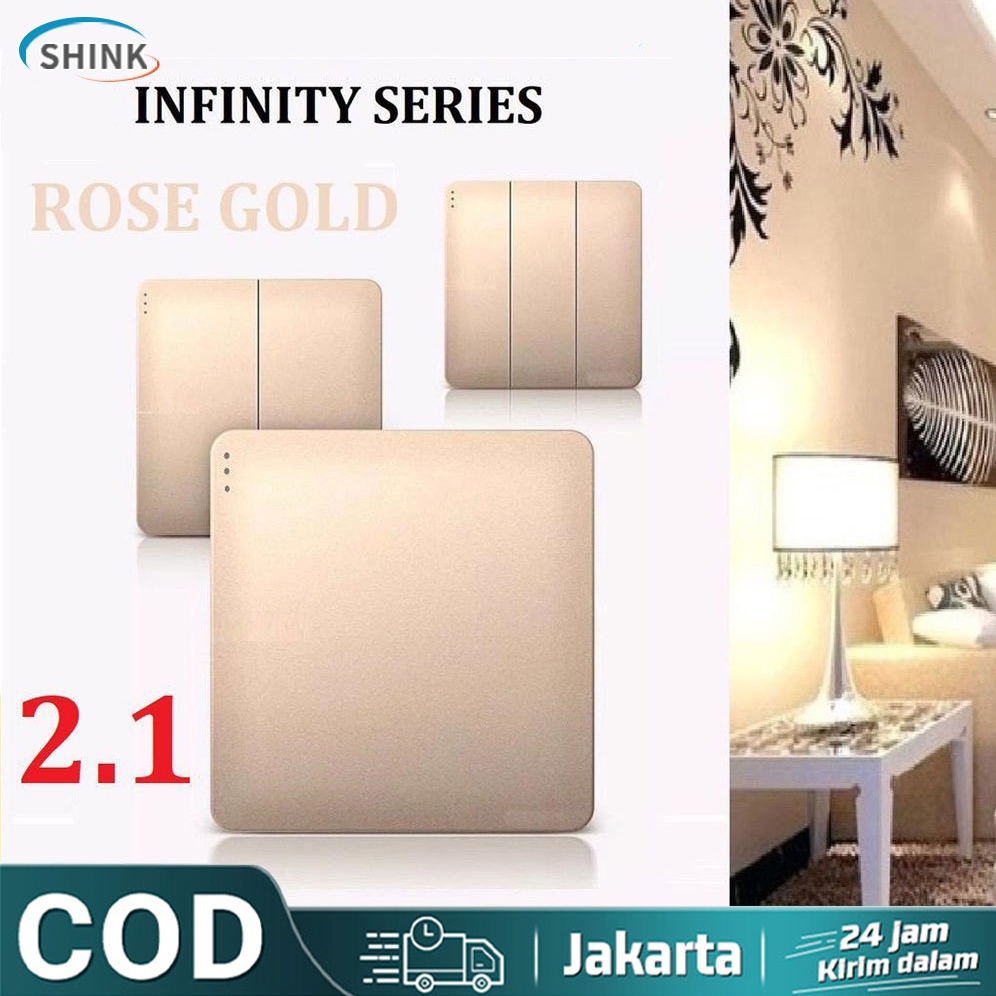 SHINK Infinity Gold /Stop Kontak/Saklar Lampu/ Sakelar / Cetekan Saklar Rumah Gabungan saklar rose g