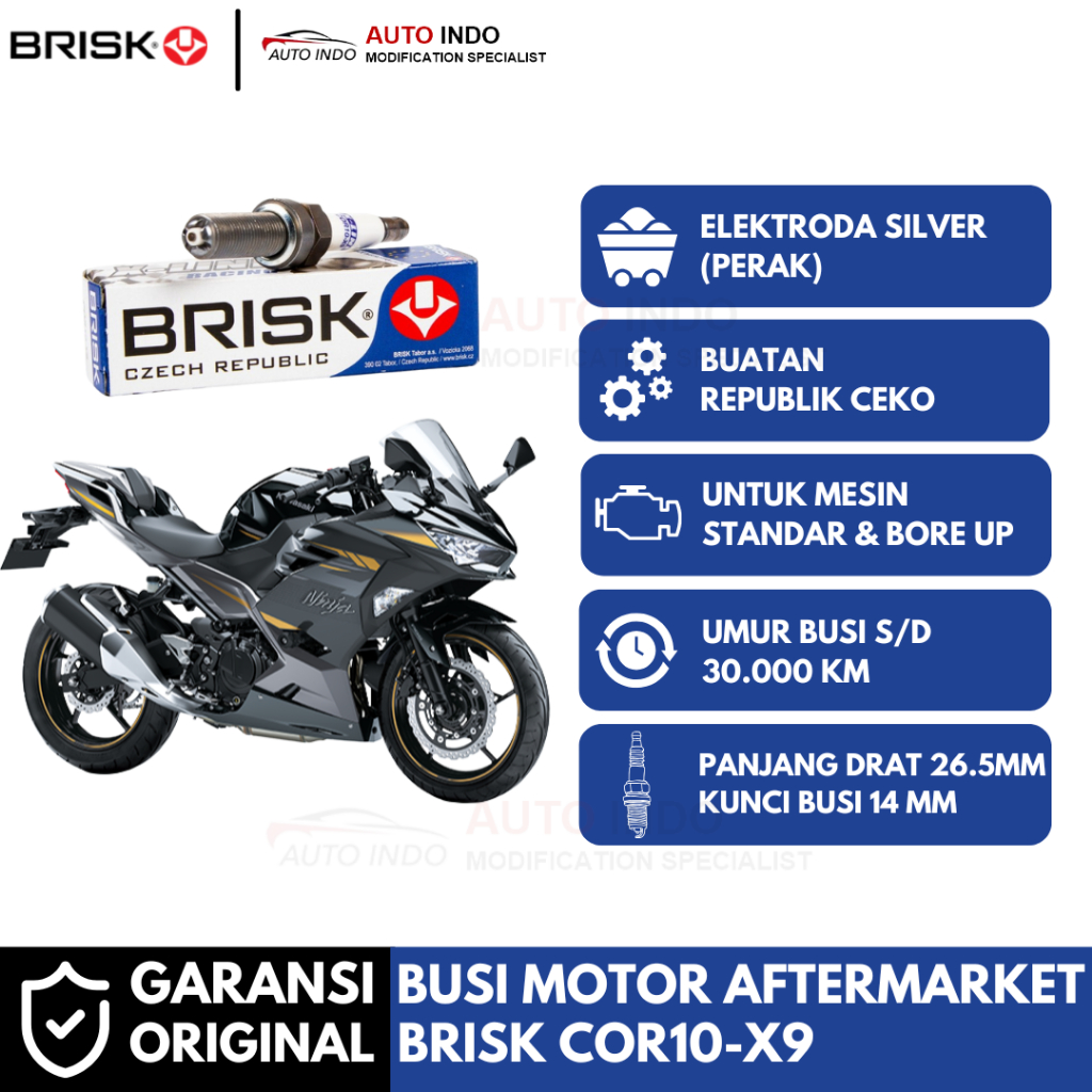 Busi Motor Brisk Xline Racing COR10-X9 untuk Kawasaki Ninja 250 New Fi Garansi Ori