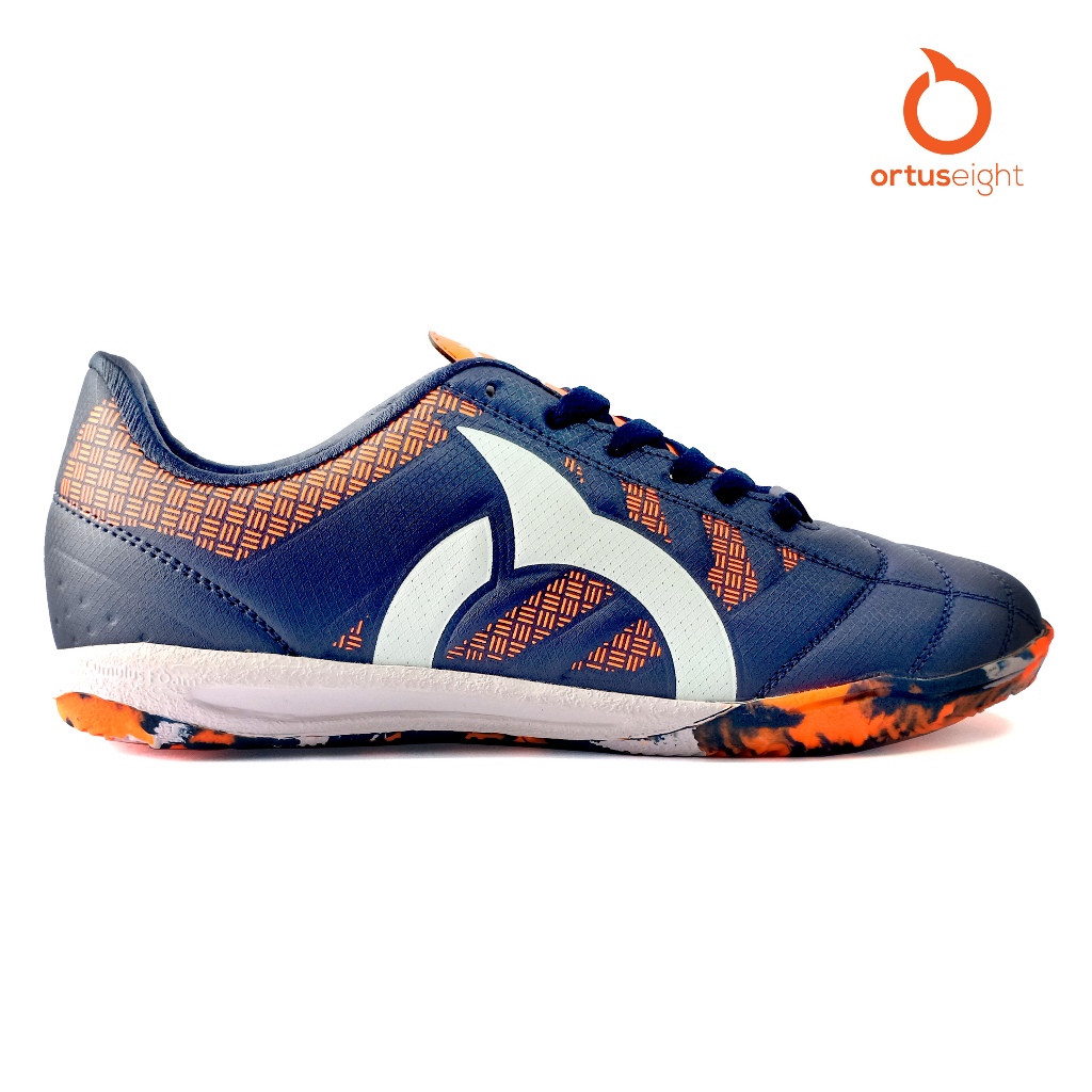 ORTUSEIGHT SEPATU FUTSAL JOGOSALA RAMPAGE V2 TERBARU WARNA NAVY ORANGE BBS BEST OLAHRAGA TERLARIS