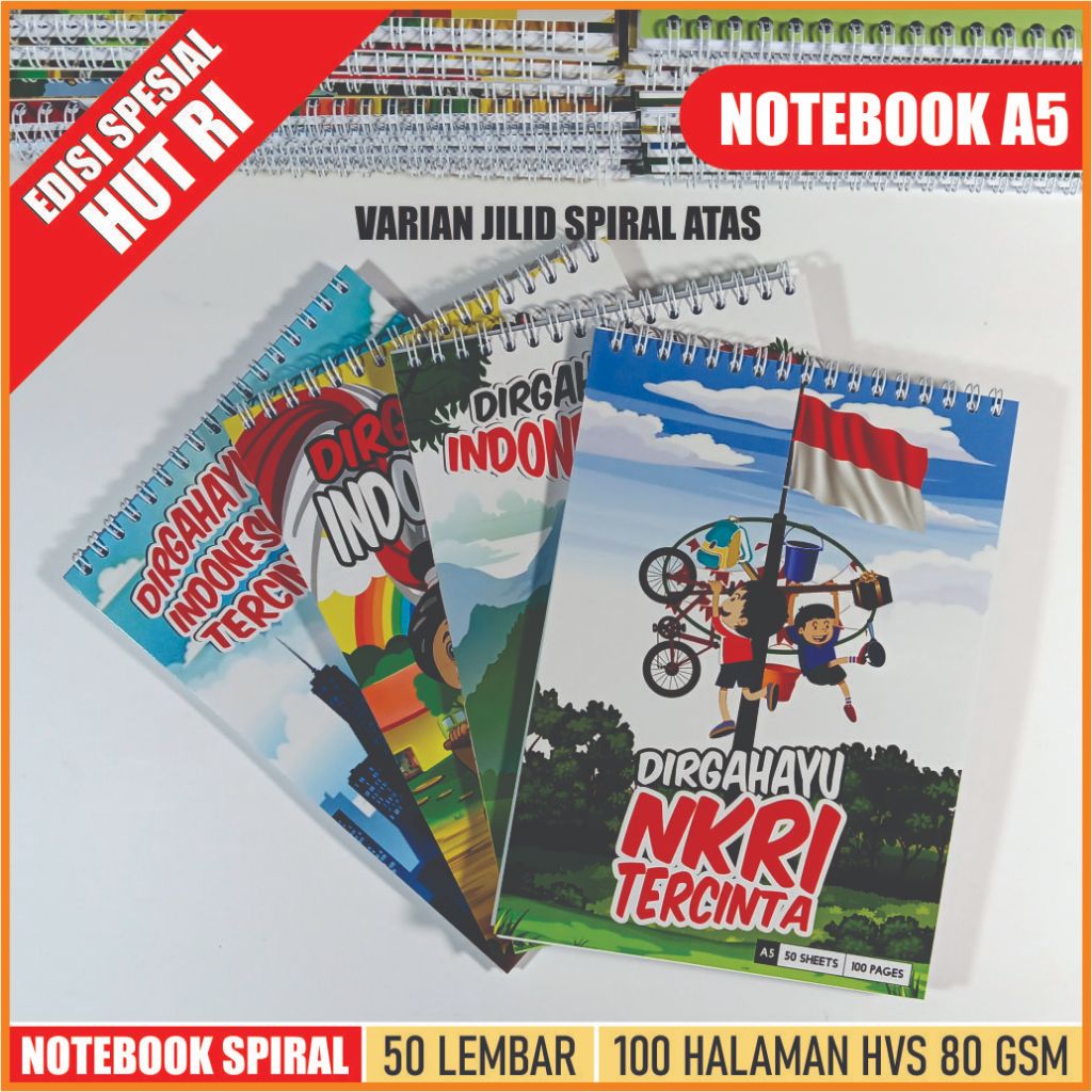 

NOTEBOOK SPIRAL A5/BUKU TULIS/Souvenir/Hadiah HUT RI/Jilid Atas