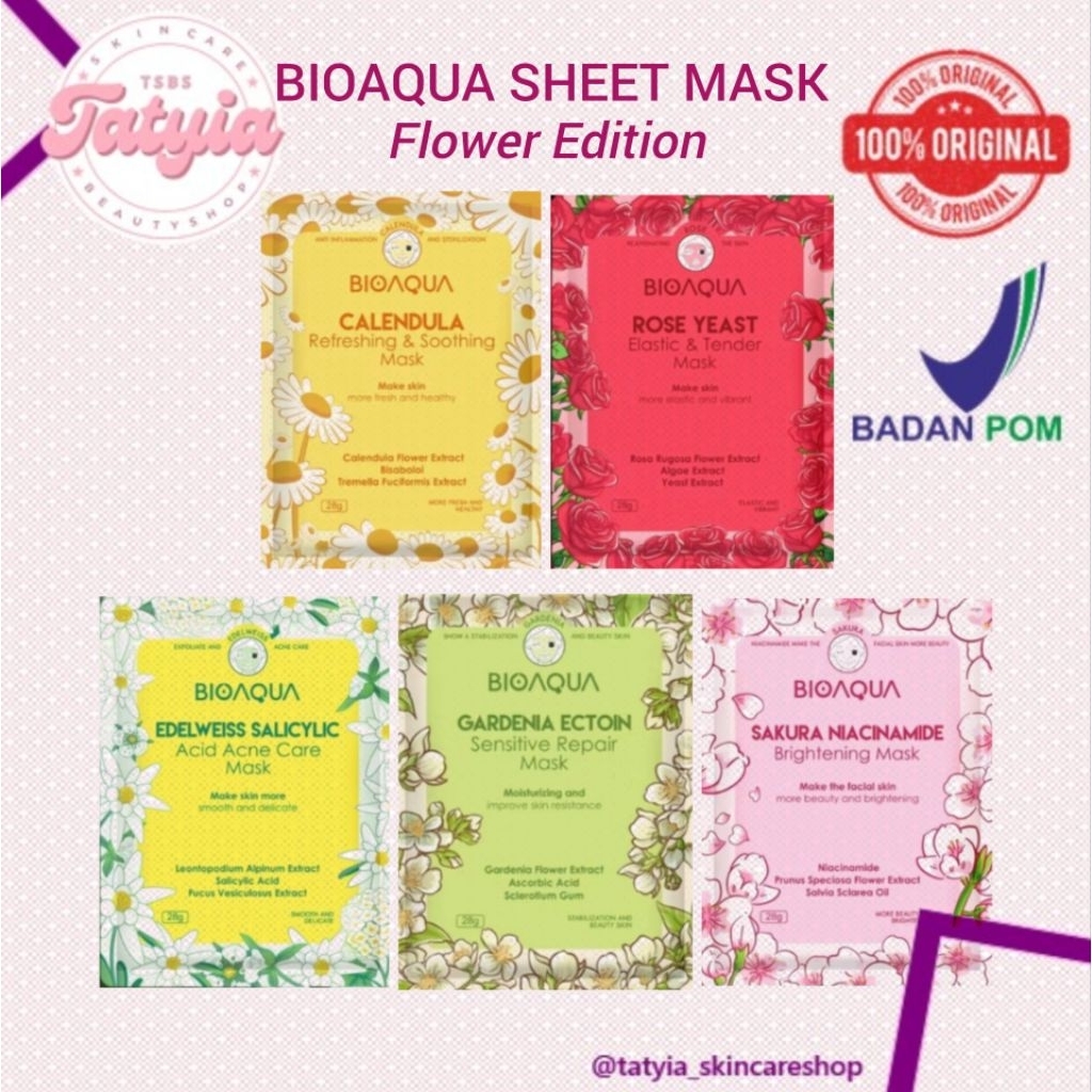 BIOAQUA Sheet Mask FLOWER edisi Bunga Masker Muka Glowing Masker Wajah [Whitening Brightening/Anti-A