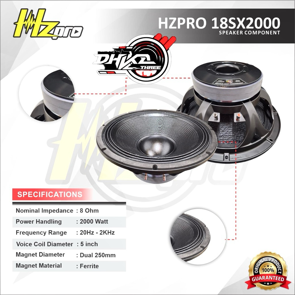 SPEAKER HZPRO 18” 18 X2000 DOUBLE MAGNET SUBWOOFER / Speaker Hzpro 18” 18X2000 Double Magnet Origina