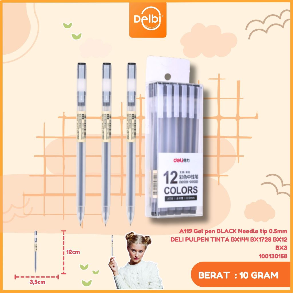 

A119 Gel pen BLACK Needle tip 0.5mm DELI PULPEN TINTA
