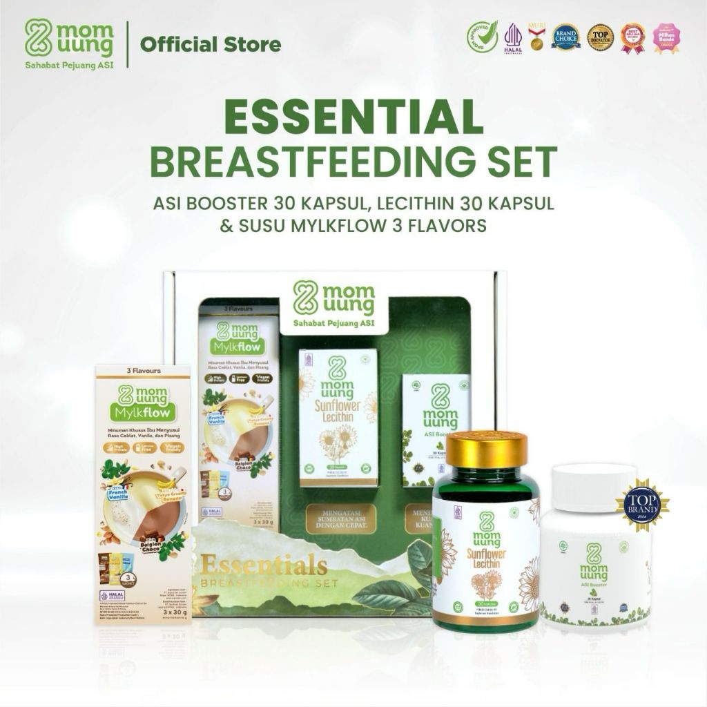 

Mom Uung Essential Breastfeeding Set - ASI Booster 30 Kapsul + Sunflower Lecithin 30 Kapsul + Susu Mylkflow Variety Pack - Paket Menyusui