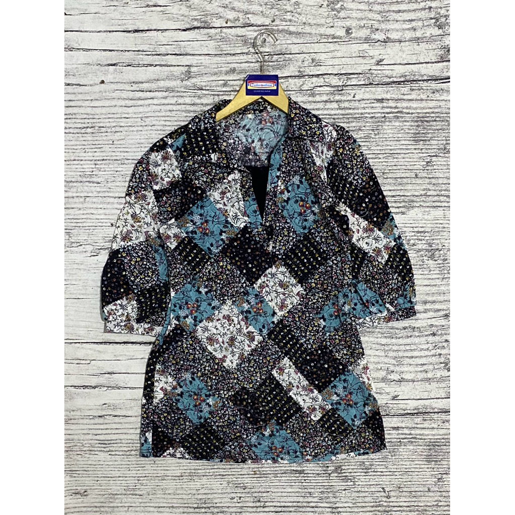 Blouse blus model tunik atasan wanita perempuan cewek motif burkat bunga bunga fashion no brand seco