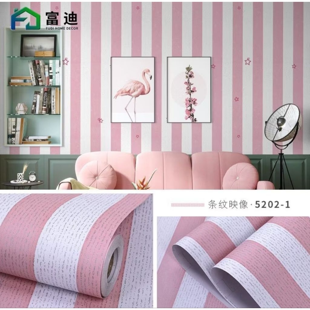 Wallpaper Stiker Dinding Motif Salur Pink Bintang