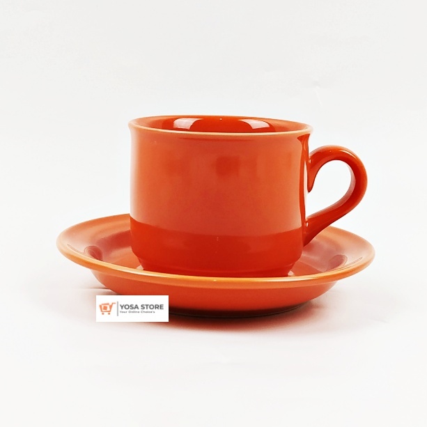 Cangkir Set Keramik Kopi Teh Karnaval Orange 2 Pcs Kedaung Home