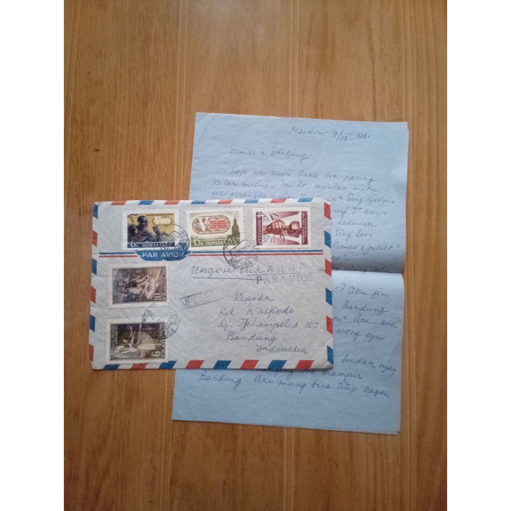 

vintage perangko uni sovyet 1961 & amplop + isi surat