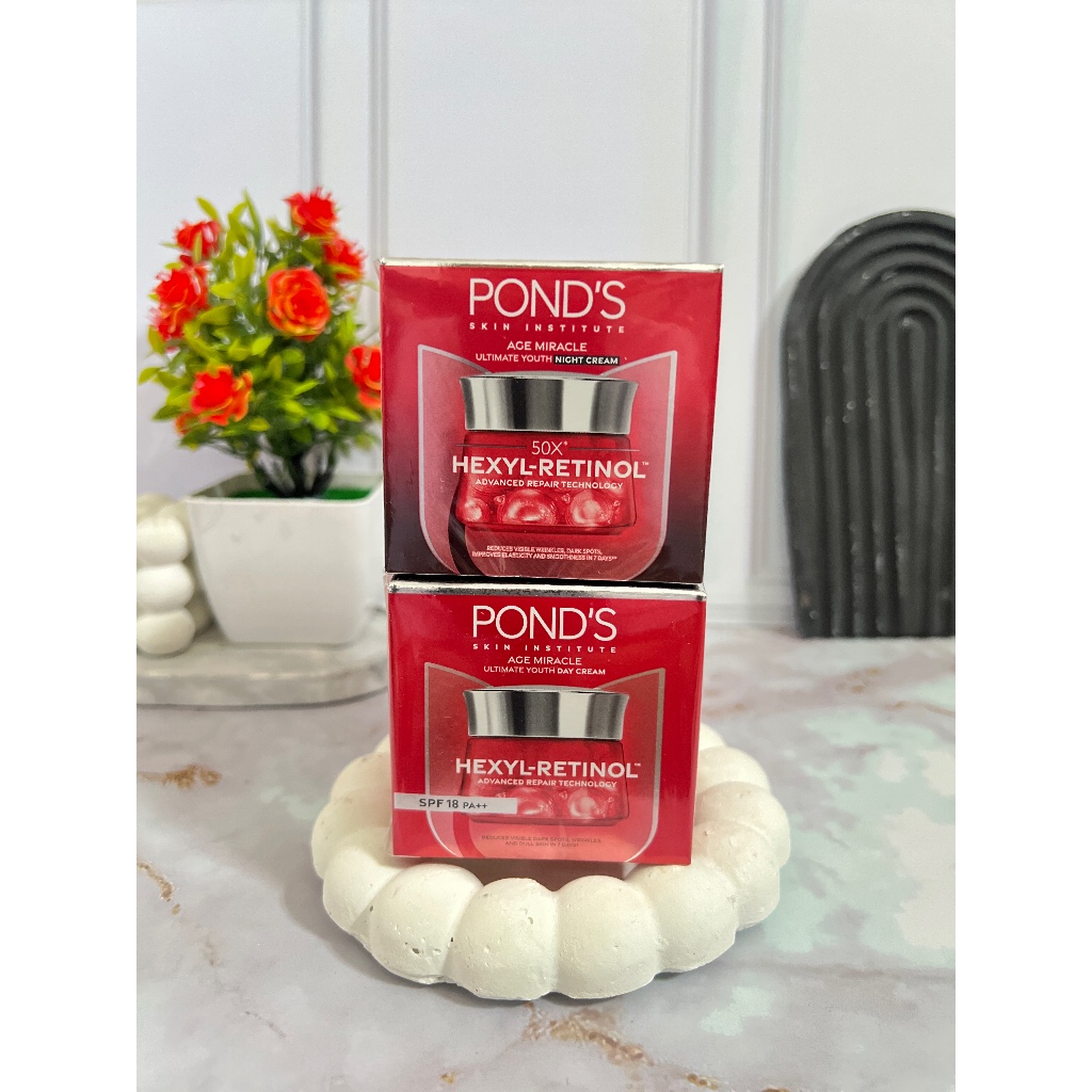 Paket Ponds Age Miracle Youth Retinol Day Cream SPF 18 PA++ 50gr & Night Cream 50gr (2produk)