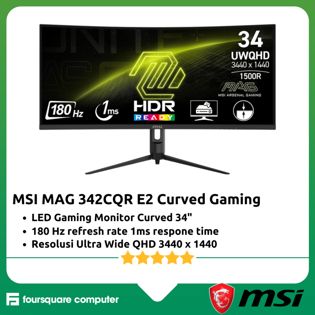 MSI MAG 342CQR E2 LED Gaming Monitor 34" Curved Ultra Wide QHD 3440 x 1440 180hz 1ms | layar screen 