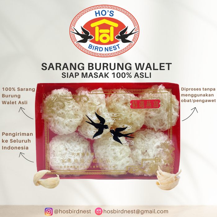 

HOSBIRDNEST - Sarang Burung Walet Kering Mentah Siap Masak 100 250 500 Gram Premium 100% Original Bersih Tanpa Obat