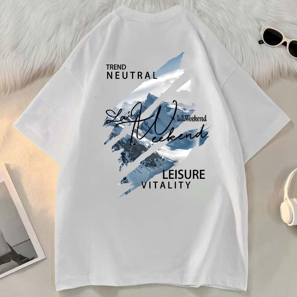 Kaos motif pemandangan gunung bersalju robek bekas cakaran gaya Amerika | Kaos Pria Premium Tebal |b