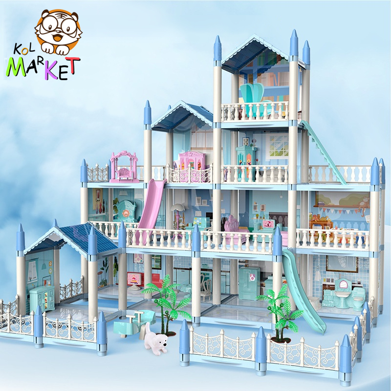 Rumah Boneka Kastil Putri 3D DIY dengan Perosotan dan Perabot Mainan Anak
