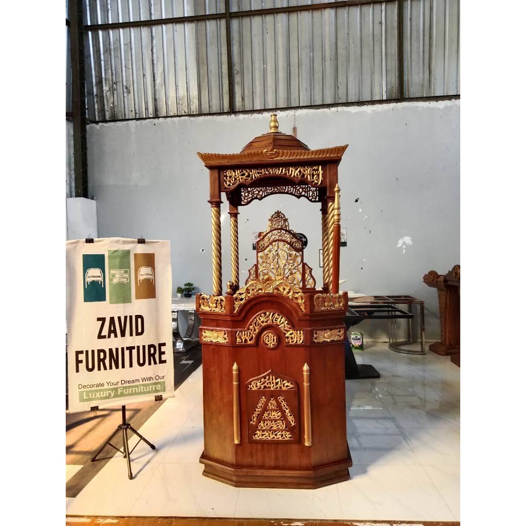 Mimbar Masjid Kubah Model Baru, Mimbar Masjid Kubah Terbaru, Mimbar Masjid Kayu Jati, Mimbar Masjid 