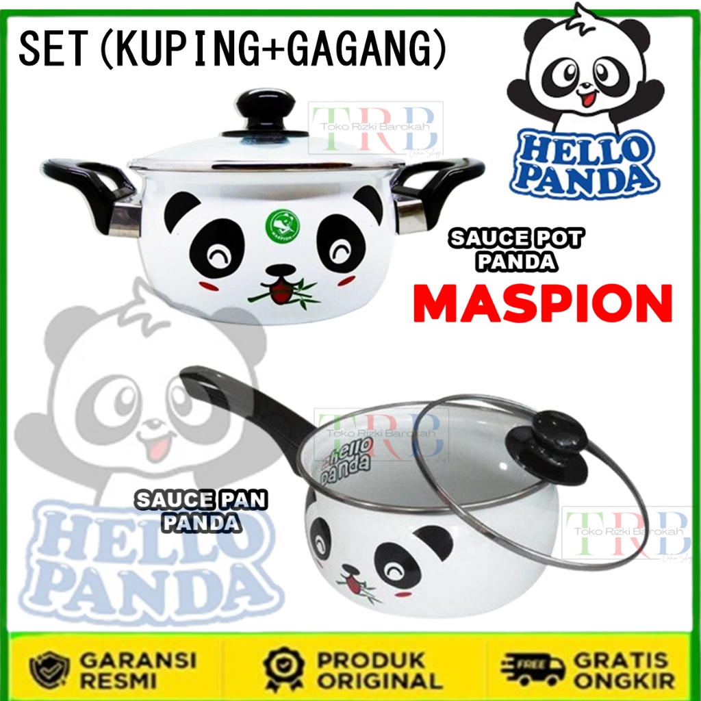 PANCI SET Maspion Hello Panda Panci Enamel 18 Cm - Putih