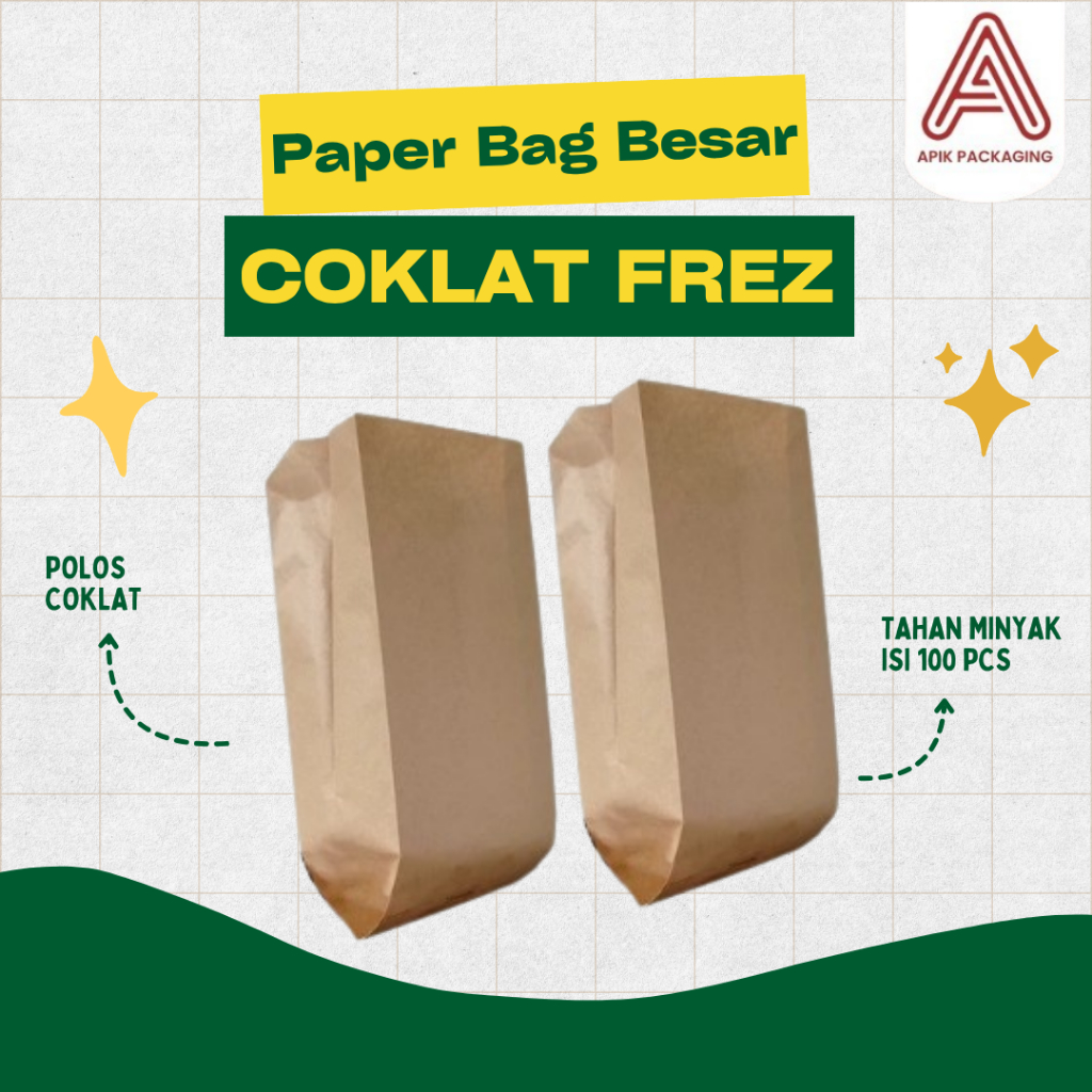

PAPER BAG GORENGAN WARNA COKLAT MERK FRESZ UKURAN 12 X 8 X 7 1 PACK ISI 100 PCS