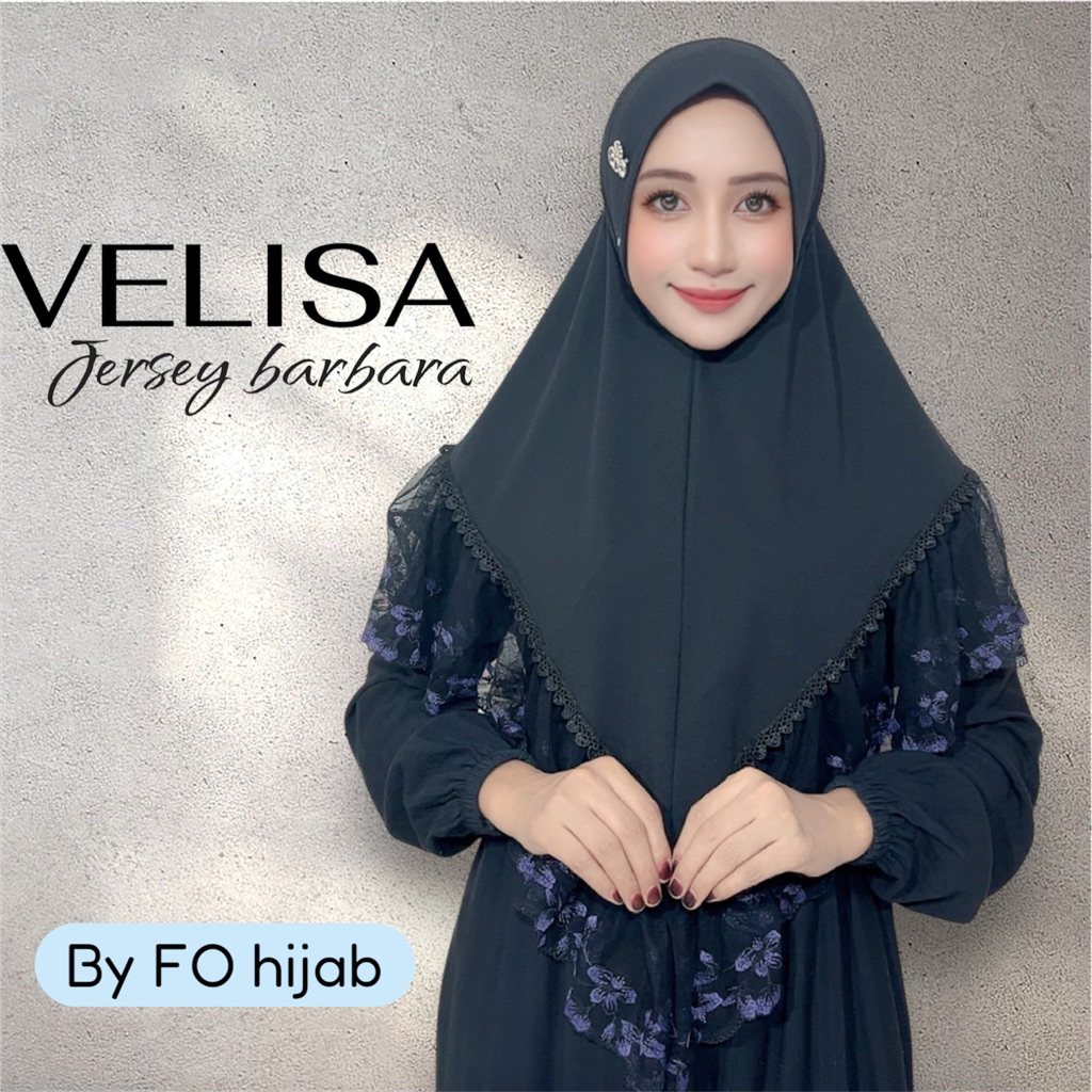 jilbab instan Velisa renda brokat cantik mewah jersey barbara by FO hijab wanita muslim