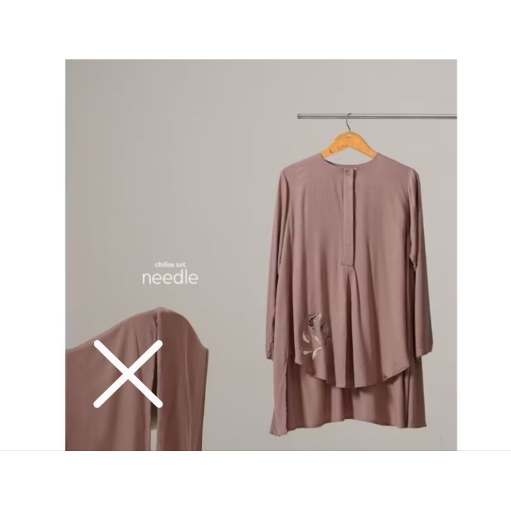 Preloved (HANYA ATASAN) Chillax Embroidery Needle L XL Pulchragallery Cokelat Muda Susu