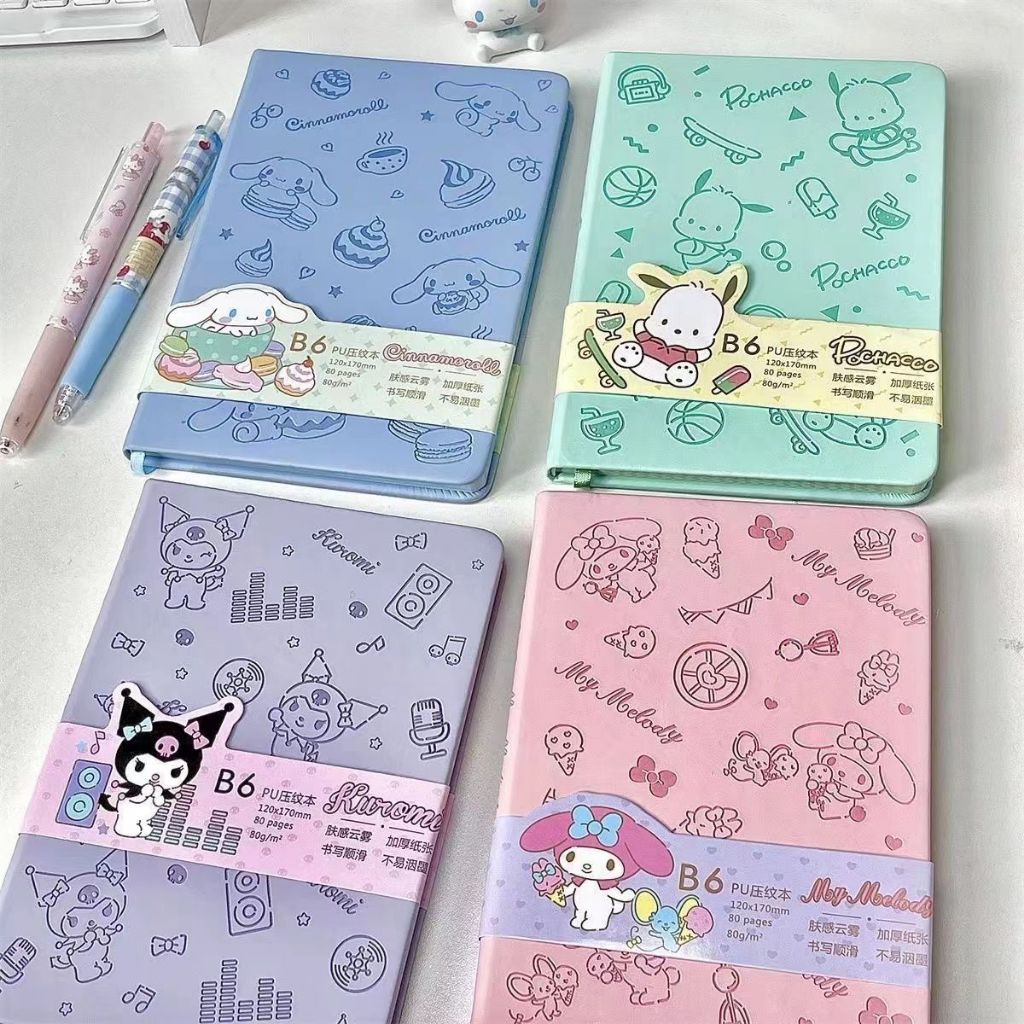 

Notebook notes catatan cinamoroll melody sanrio buku tulis catatan agenda tebal B6 80 sheets lembar Diary embossed anak dewasa pochaco kuromi