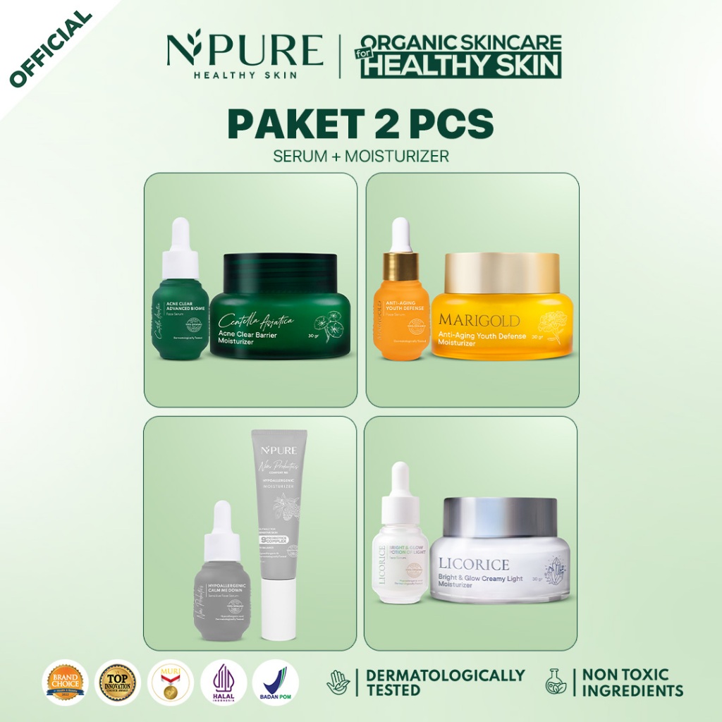 NPURE Bundling Serum & Moisturizer all series / Rangkaian skincare / Acne Skin / Melembabkan / Mence