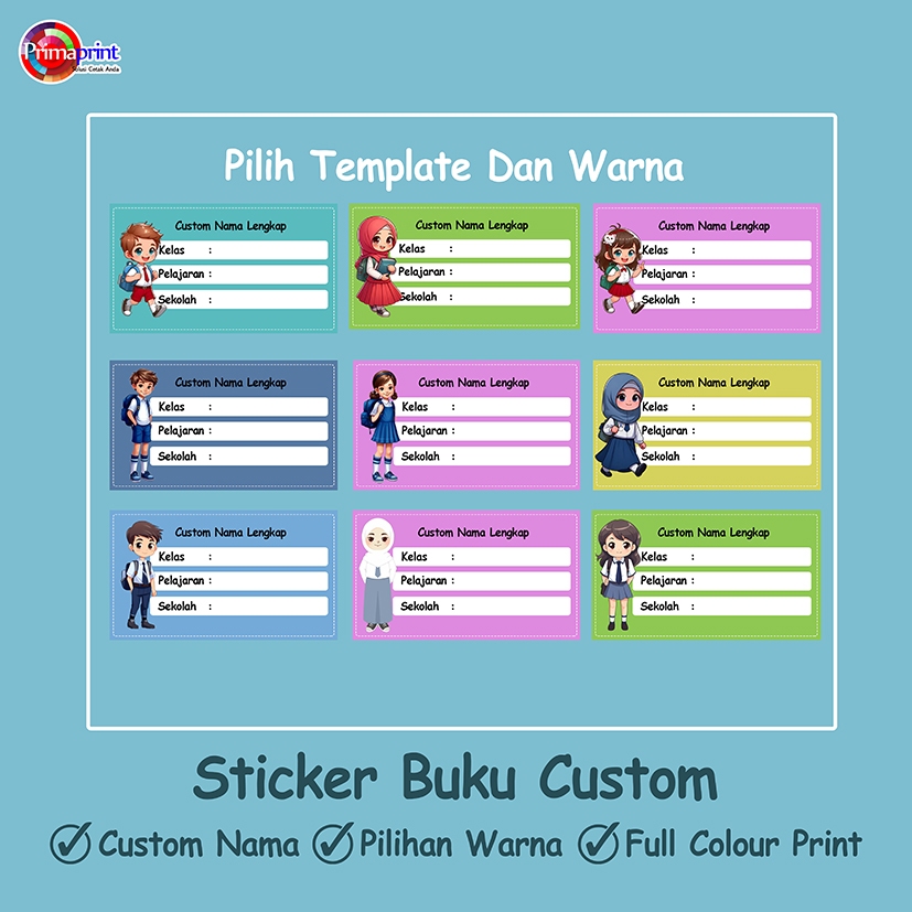 Sticker Buku Custom Nama / Sticker Buku Pelajaran Sekolah | Sticker Buku Anak