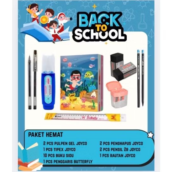 

8 IN 1 PAKET SEKOLAH buku tulis pulpen penghapus penggaris pensil