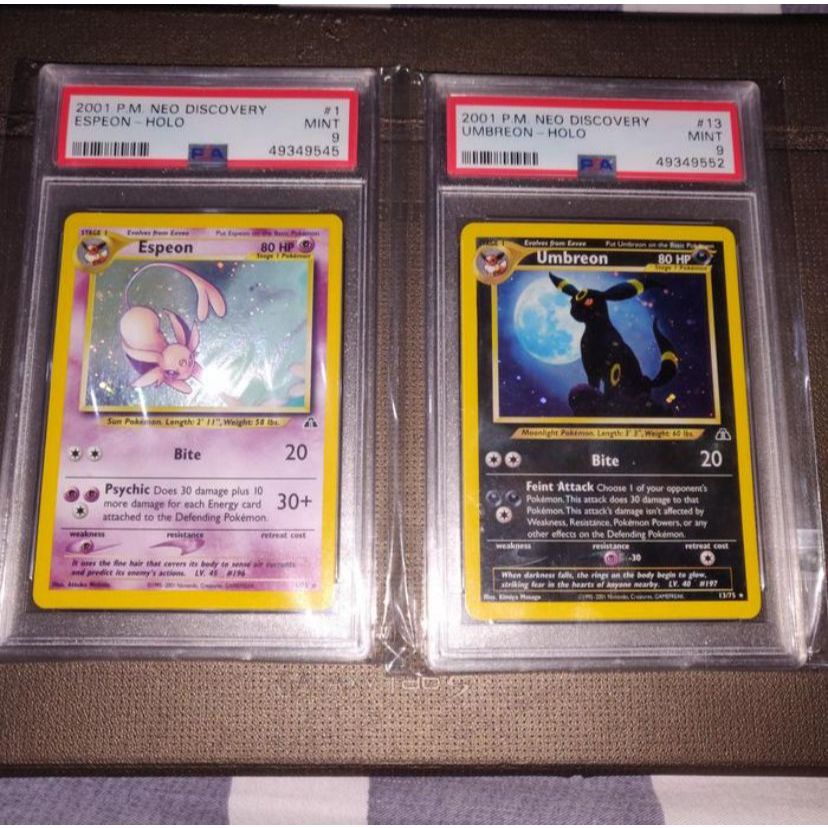 Kartu Pokemon TCG EN WOTC Neo Discovery Espeon Umbreon Holo Set PSA 9