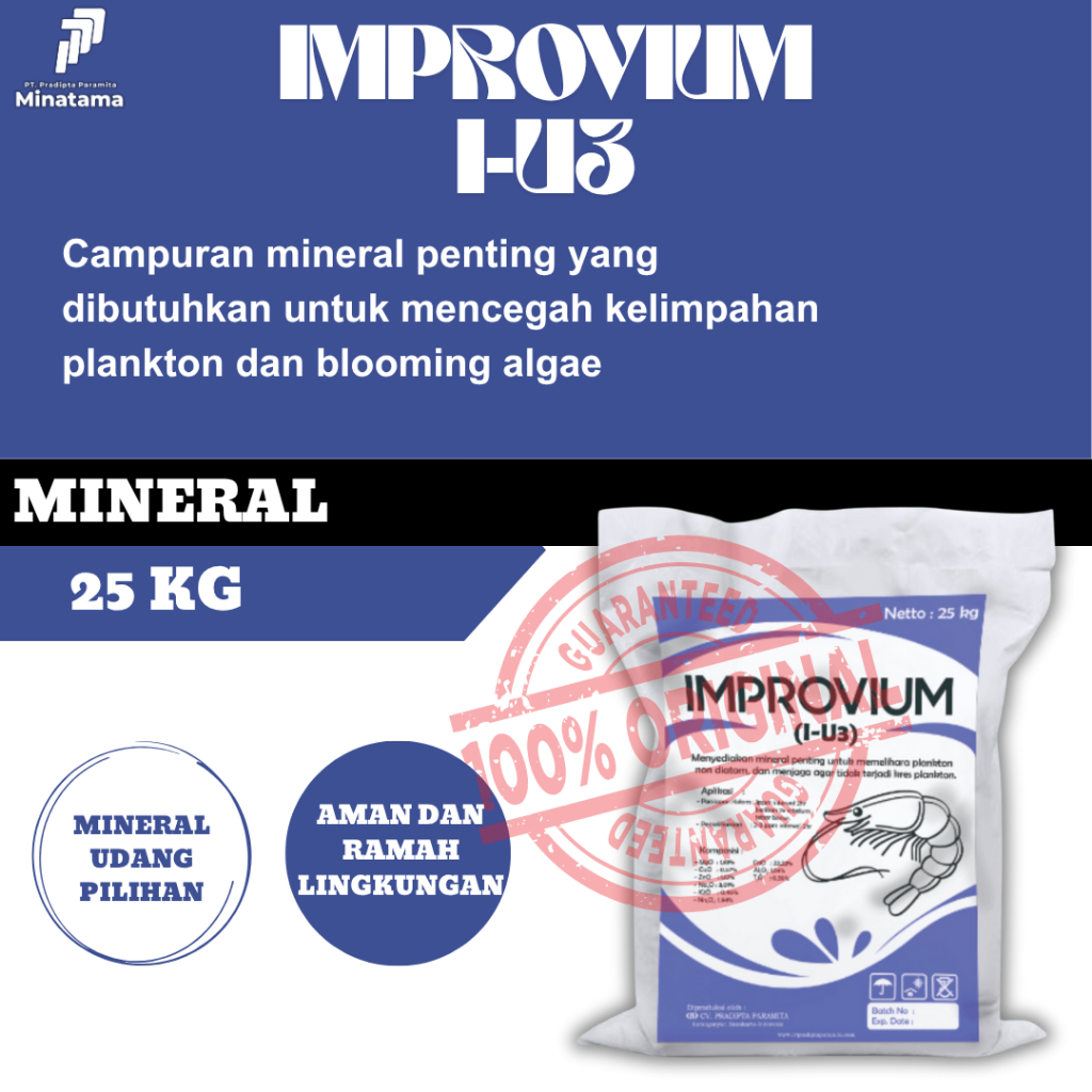 

Improvium Udang (IU 3) 25kg - Mineral Mencegah Kelimpahan Plankton