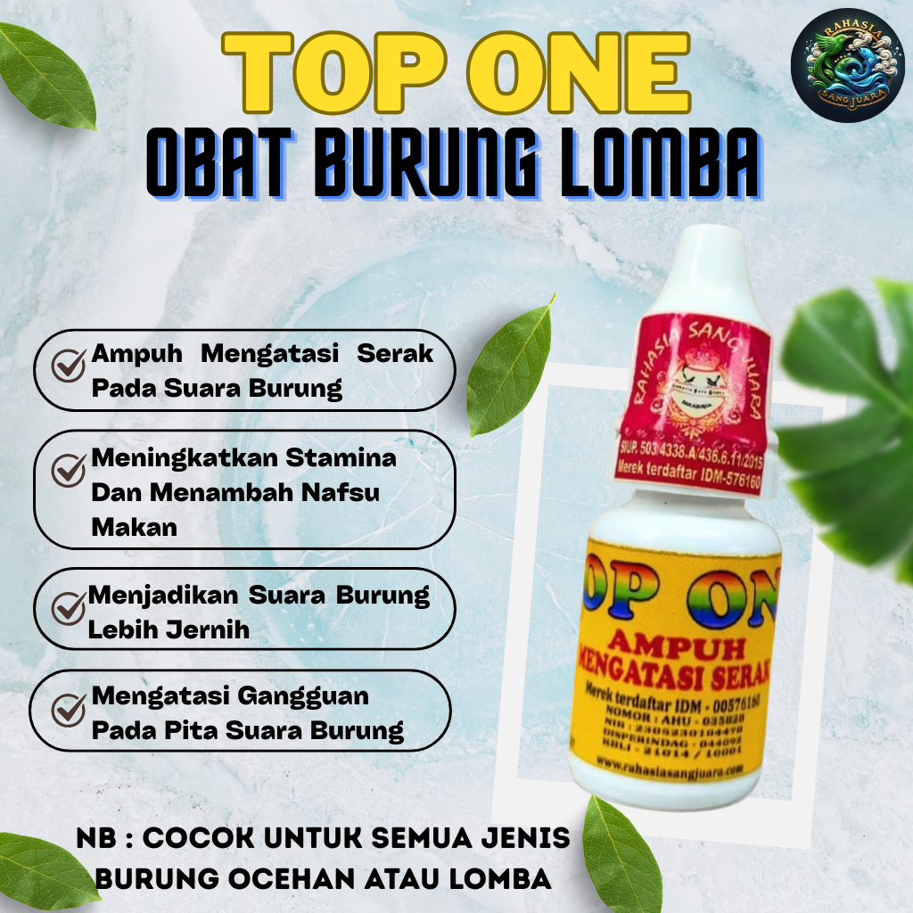 Top One Vitamin Obat Serak Burung 15ml - Suplemen ampuh untuk Stamina, Nafsu Makan, & Kesehatan Suar