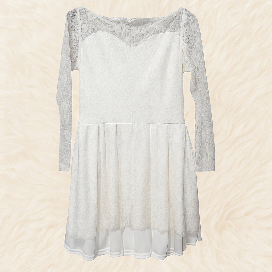 DRESS BRUKAT PENDEK / DRESS BRUKAN LENGAN PANJANG DRESS BRUKAT PUTIH