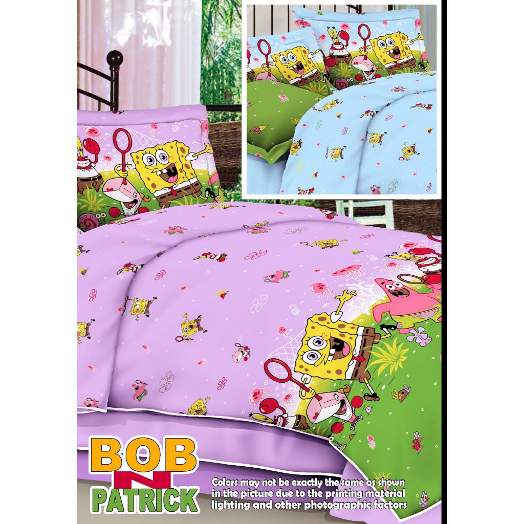 Kain Renette Katun Lokal Motif Anak Spongebob Lebar 240cm – Kain Sprei / Kain Bedcover / Kain Metera