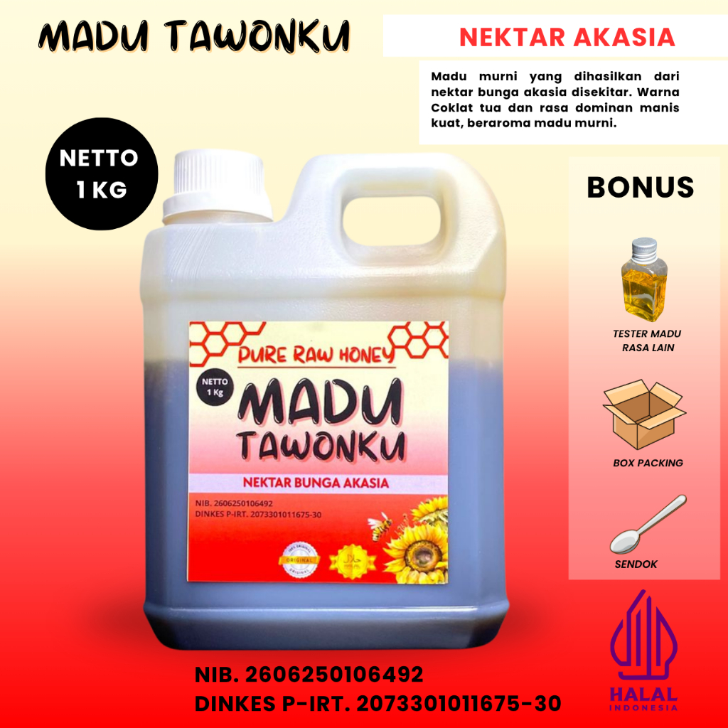 

Madu Asli Murni Tawonku Nektar Akasia 1kg Bersertifikat P-IRT