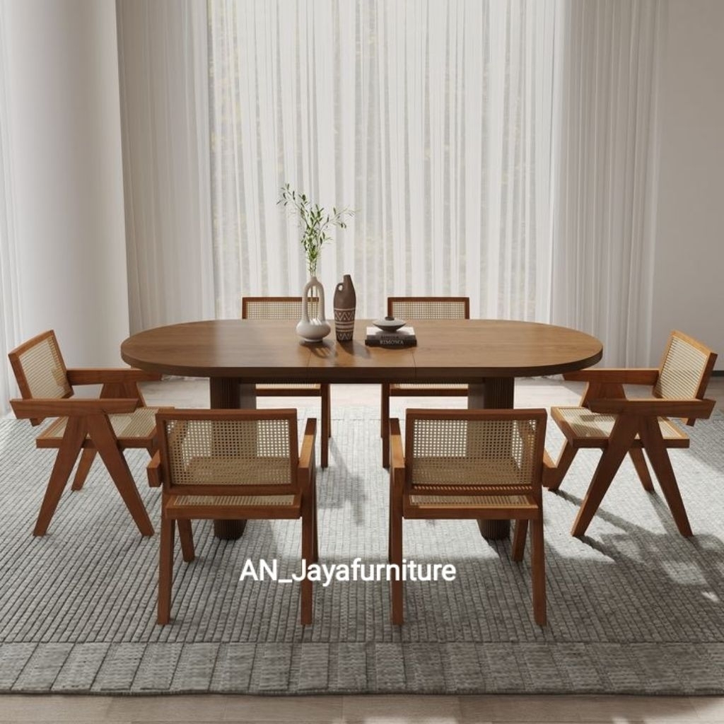 Meja oval jati set kursi 6 meja makan oval desain minimalis terbaru