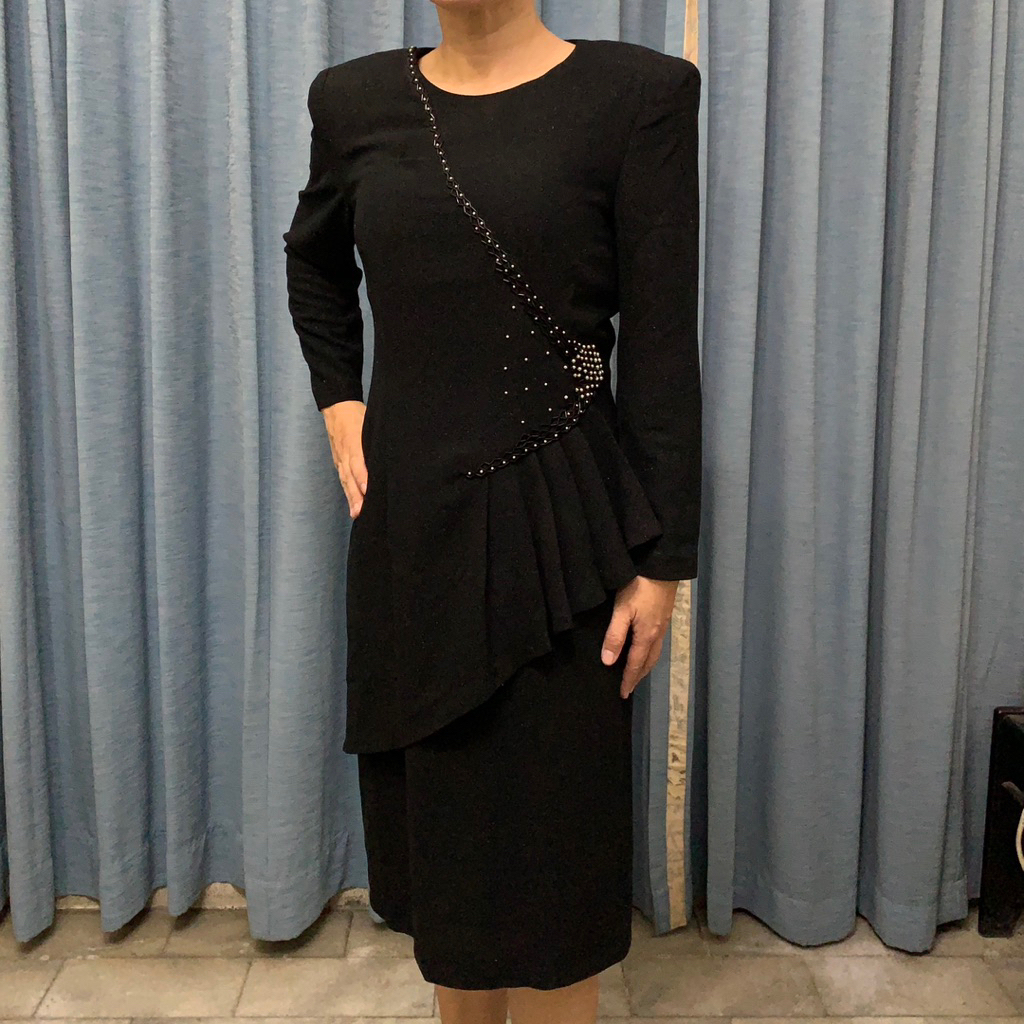 Dress pesta wanita/Terusan pesta wanita hitam elegan